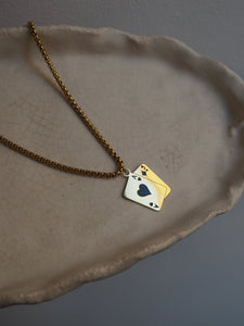Collar As de corazones negros - Acero dorado 316L baño oro 18k