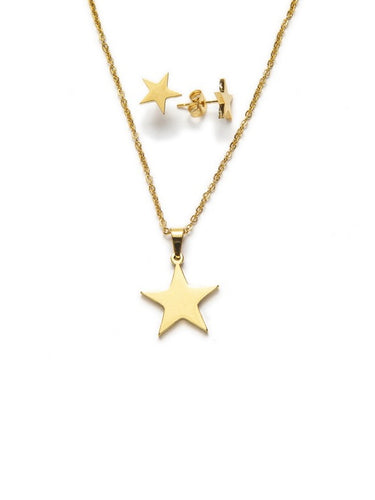 Pack: Collar Estrella + pendientes - Acero dorado 304L baño oro 14k