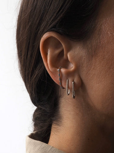 Pendiente aro ovalado circonitas - Acero plateado 316L baño plata rodiada - par 22€ unidad 11,50€