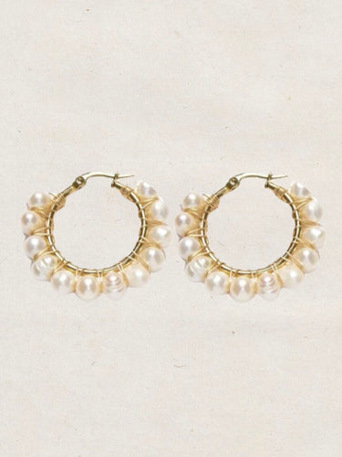 Pendientes aros 23/35mm perlas cultivadas - Acero dorado 316L baño oro 18K