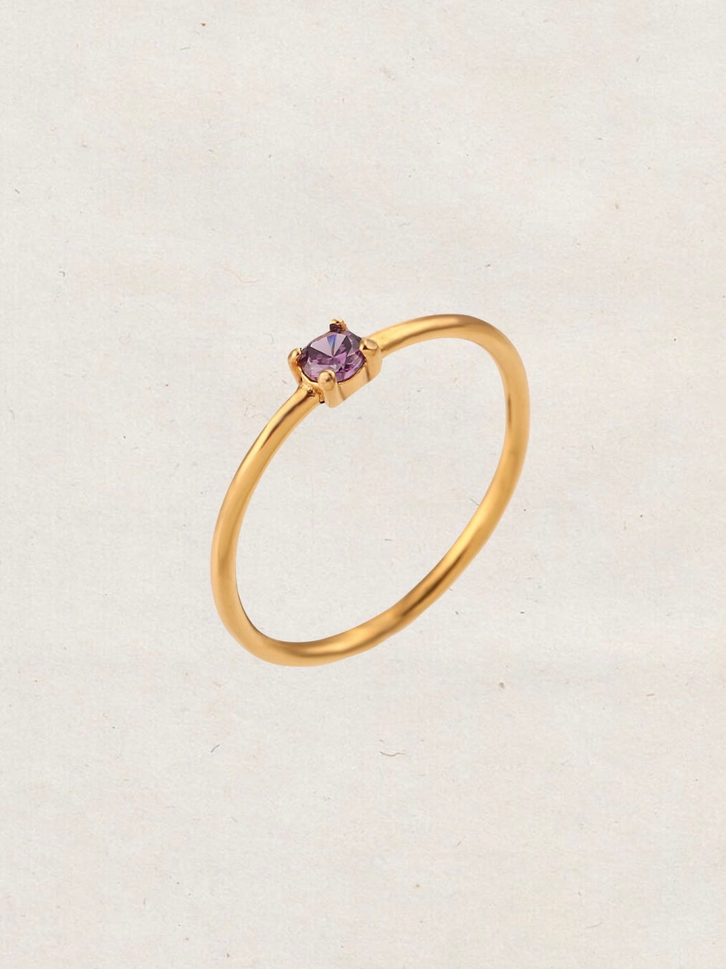 Anillo solitario circonita amatista - Acero dorado 316L baño oro 18k - Talla 13 y 18