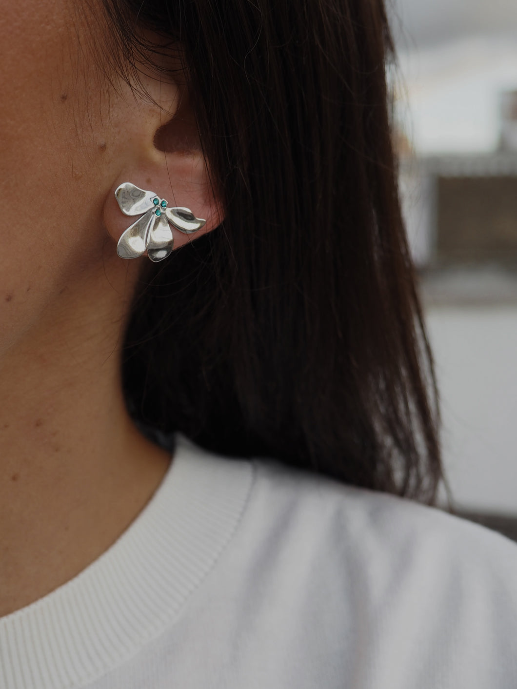 Pendientes Lilou circonita azul· Acero 316L baño plata rodiada