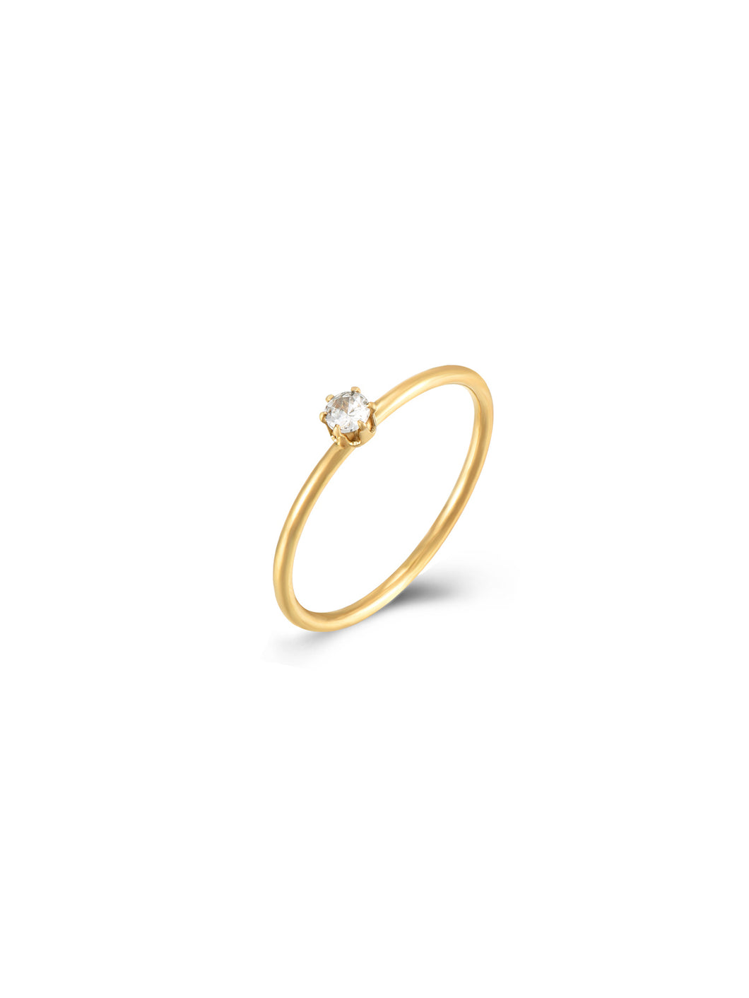 Anillo solitario circonita blanca 3,5mm - Acero dorado 316L baño oro 18k - Talla 10, 12, 14, 16 y 18