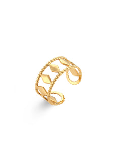 Anillo rombos - Acero dorado 316L  baño oro 18k - Talla adaptable  de 10 a 16