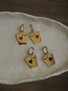 Pendiente aro As de corazones rojos - Acero dorado 316L baño oro 18k - par 25€ unidad 13€