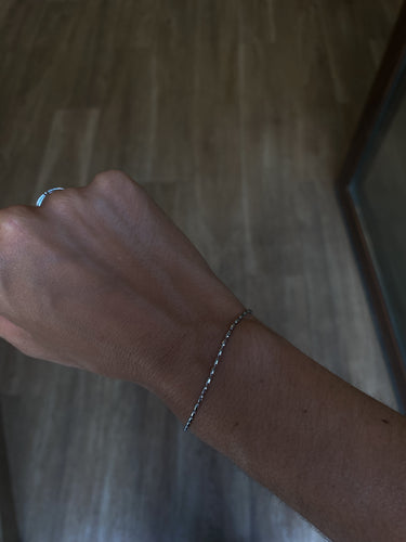 Pulsera oval bola - Acero plateado 316L baño plata rodiada