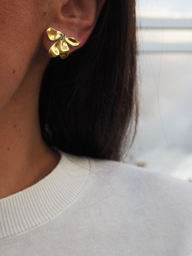 Pendientes Lilou circonita azul· Acero 316L baño oro 18k