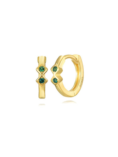 Pendiente aro rombo circonita verde 11mm - Plata 925 baño oro 18k - par 29€ unidad 15€