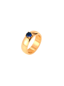 Anillo circonita azul - Acero dorado 316L baño oro 18k - Talla 12, 14, 16 y 18