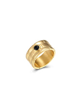 Cargar imagen en el visor de la galería, Anillo ladrillo mineral ónyx negro · Acero dorado 316L baño oro 18k · Talla 12, 14, 16 y 18
