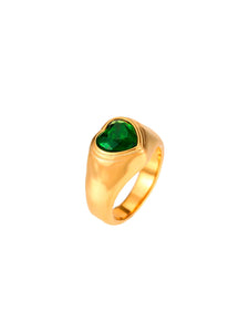 Anillo heart circonita verde - Acero dorado 316L baño oro 18K - Talla 12, 14, 16 y 18