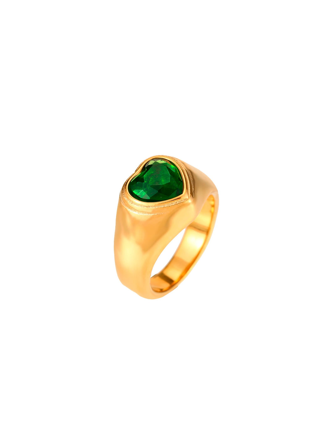 Anillo heart circonita verde - Acero dorado 316L baño oro 18K - Talla 12, 14, 16 y 18