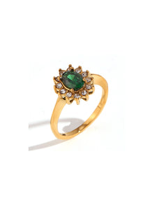 Anillo circonita verde Flora - Acero dorado 316L baño oro 18k - Tallas 12, 14, 16 y 18