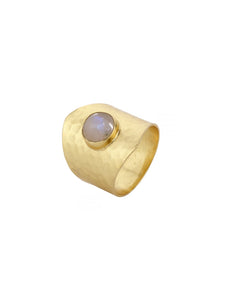 Anillo piedra luna - Bronce baño oro 18k - Talla 16