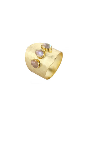 Anillo piedra luna - Bronce baño oro 18k - Talla 14 y 16