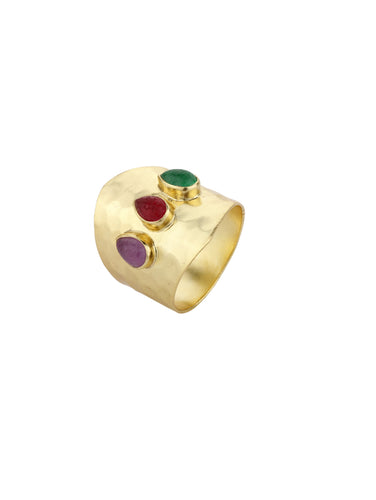 Anillo piedras - Bronce baño oro 18k - Talla 12