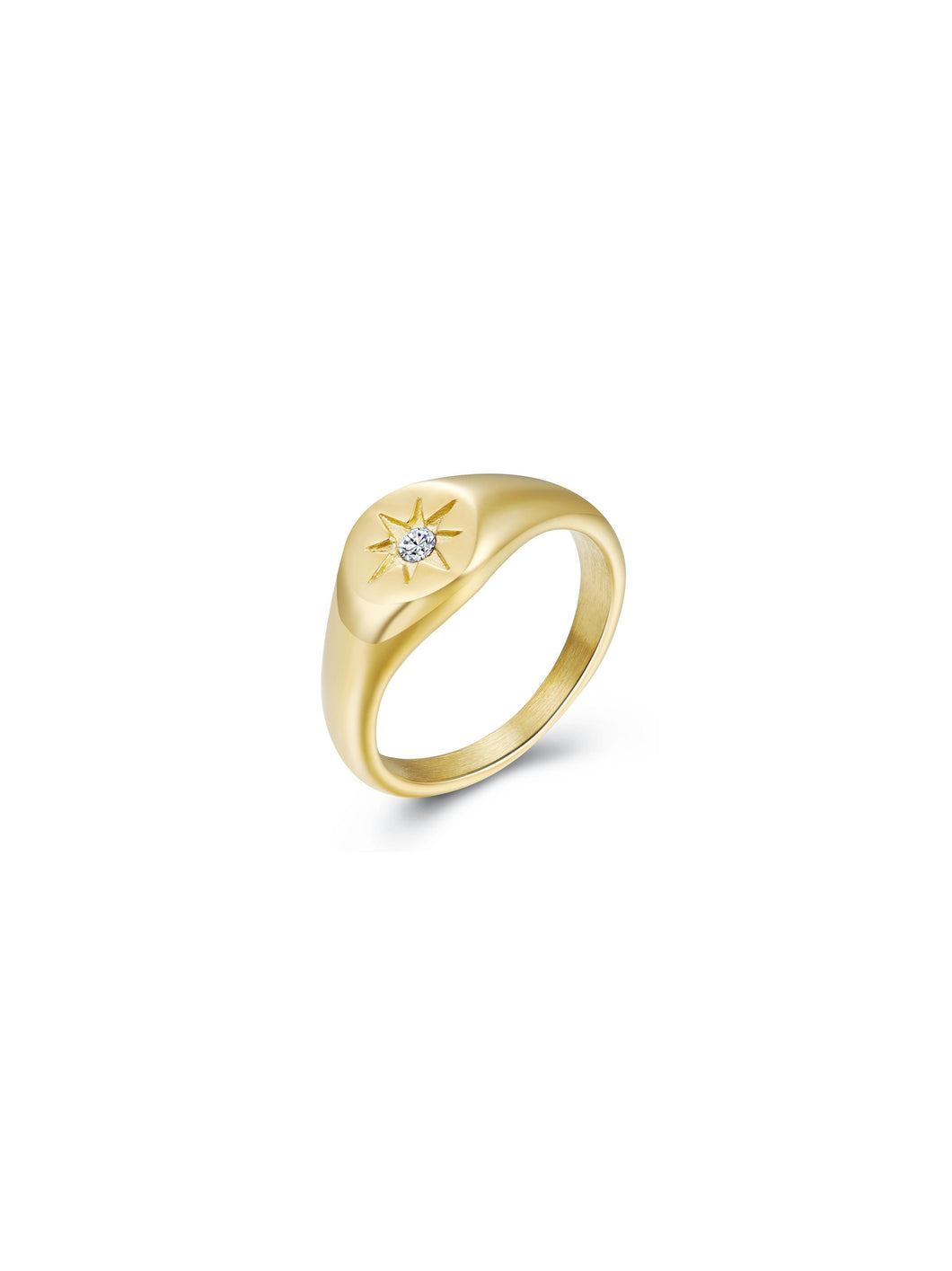 Anillo estrella circonita - acero dorado baño oro 18k