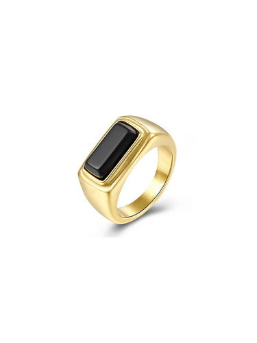 Anillo mineral ónyx negro - Acero dorado 316L baño oro 18k