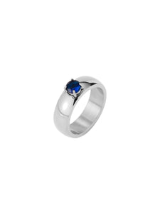 Anillo circonita azul - Acero plateado 316L baño plata rodiada - Talla 12, 14 y 16