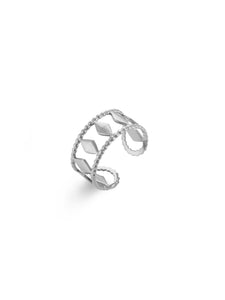 Anillo rombos - Acero plateadp 316L baño plata rodiada - Talla adaptable  de 10 a 16