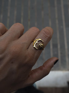 Anillo sol luna  - Acero dorado 304L baño oro 18k - Talla adaptable de 14 a 16