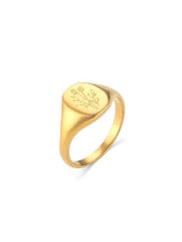 Cargar imagen en el visor de la galería, Anillo sello flor silvestre - Acero dorado 316L baño oro 18k - Talla 10, 12, 14 y 16