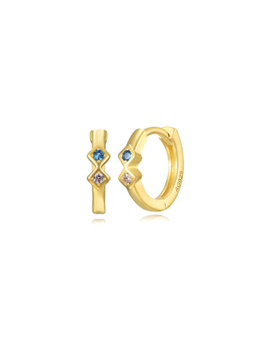 Pendiente aro rombo circonita azul y rosa 11mm - Plata 925 baño oro 18k - par 29€ unidad 15€