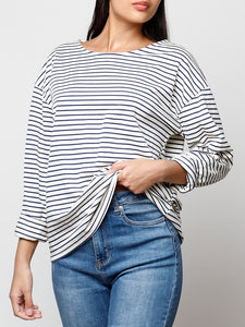 Camiseta rayas azul marino - corte amplio