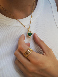 Collar corazón verde circonitas - Acero dorado 316L baño oro 18k