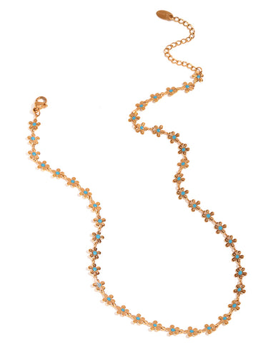 Collar flores - acero dorado baño oro 18k
