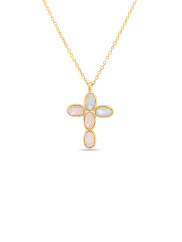 Collar cruz piedra luna - Plata 925 Baño oro 18K