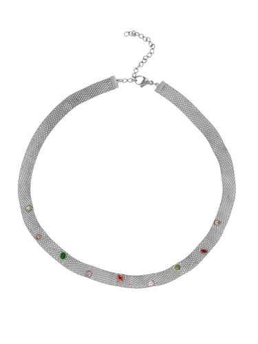 Collar cadena Bismarck minerales • Acero plateado 316L baño plata rodiada