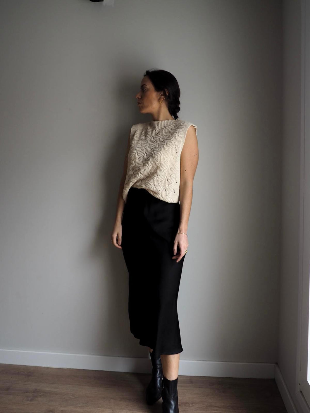 Falda satinada negra Rayón - Talla única