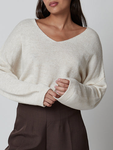 Jersey beige escote pico