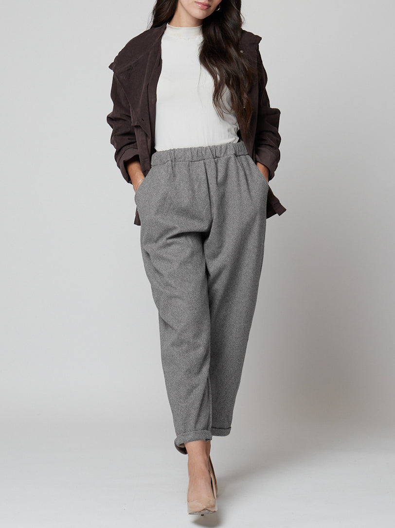 Pantalón traje jaspeado gris