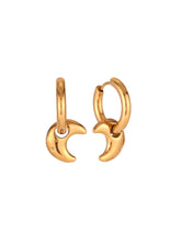 Cargar imagen en el visor de la galería, Pendiente aro luna 18mm - Acero dorado 316L baño oro 18k - par 25€ unidad 13€