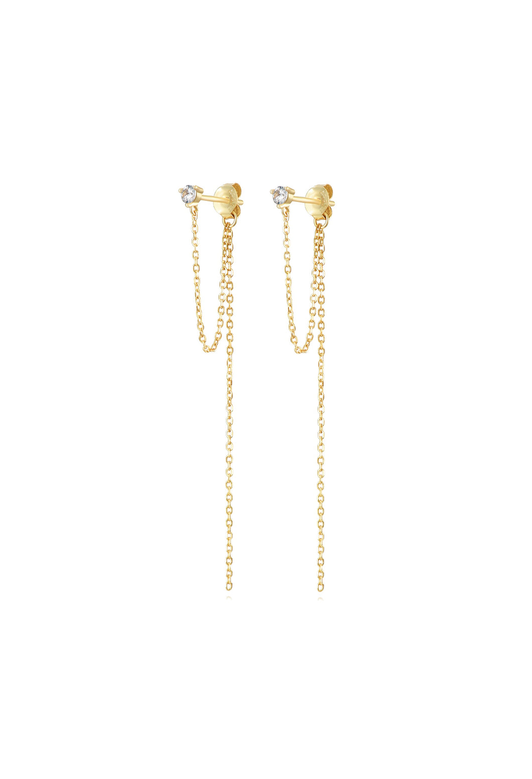 Pendiente cadena circonita - Plata 925 baño oro 18k - par 29€ unidad 15€