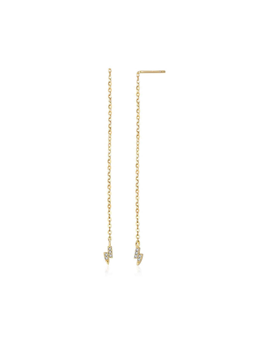 Pendiente cadena rayo circonitas 55 mm - Plata 925 baño oro 18K - par 22€ unidad 11,50€