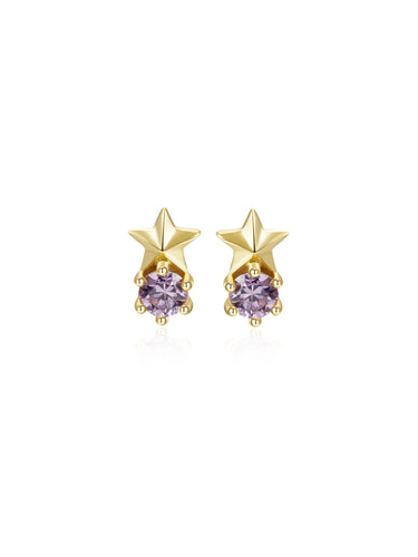 Pendientes estrella circonita amatista - Plata 925 baño oro 18K - 19€ par 10€ unidad