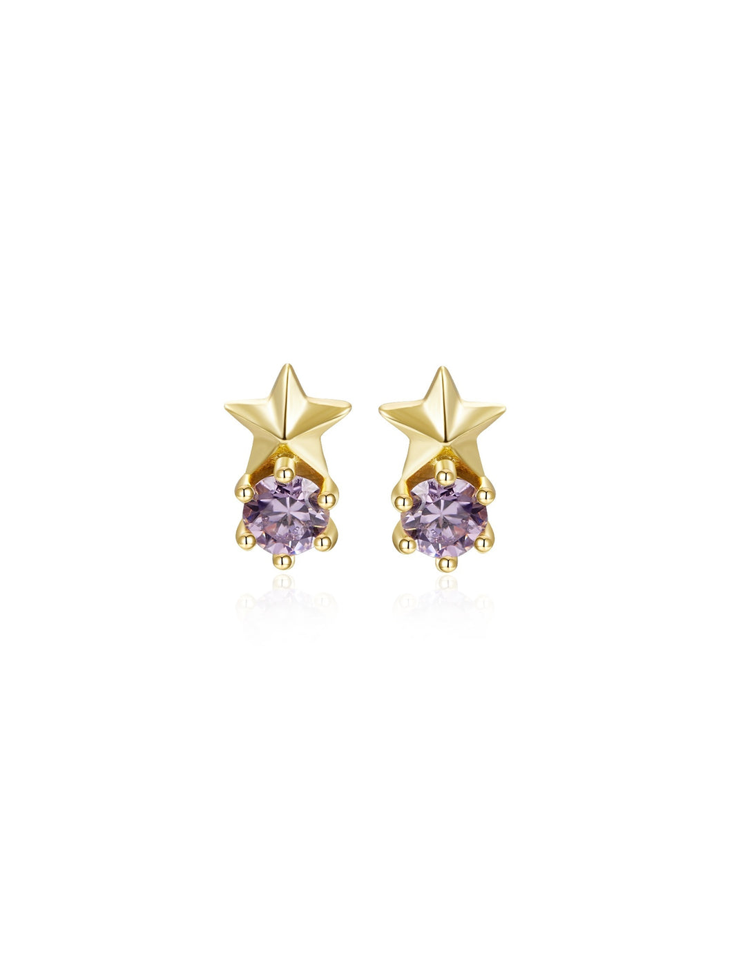 Pendientes estrella circonita amatista - Plata 925 baño oro 18K - 19€ par 10€ unidad