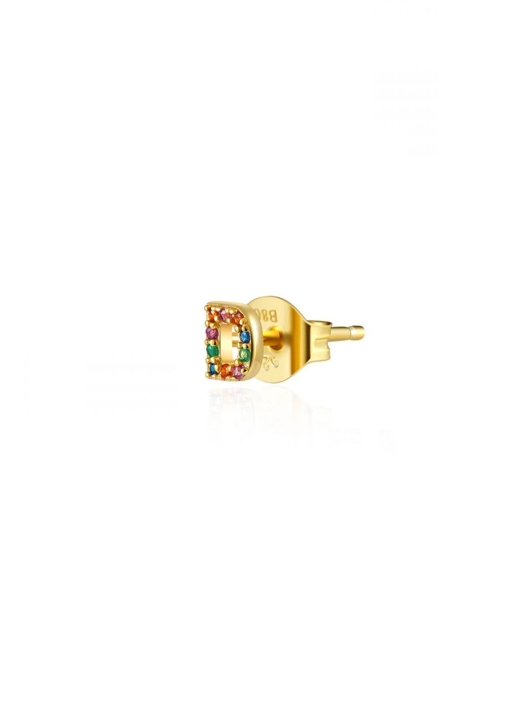 Pendiente letra circonitas colores D, F y S - Plata baño oro 18k - 8,50€ unidad