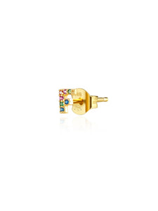 Pendiente letra circonitas colores D, F y S - Plata baño oro 18k - 8,50€ unidad