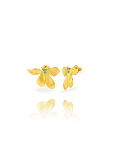 Pendientes Lilou circonita azul· Acero 316L baño oro 18k