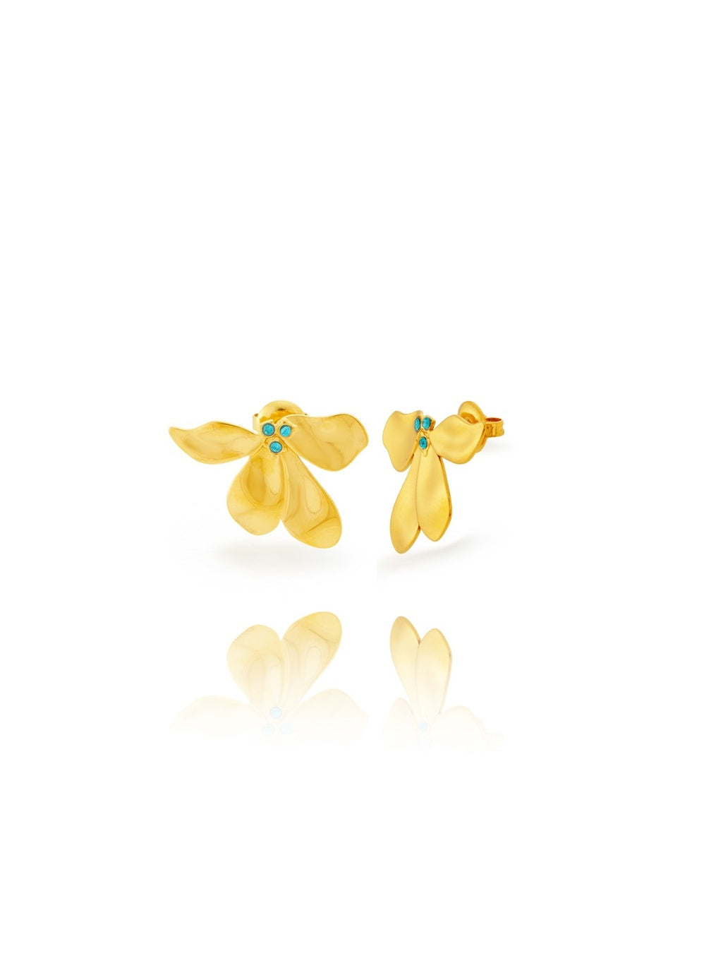 Pendientes Lilou circonita azul· Acero 316L baño oro 18k