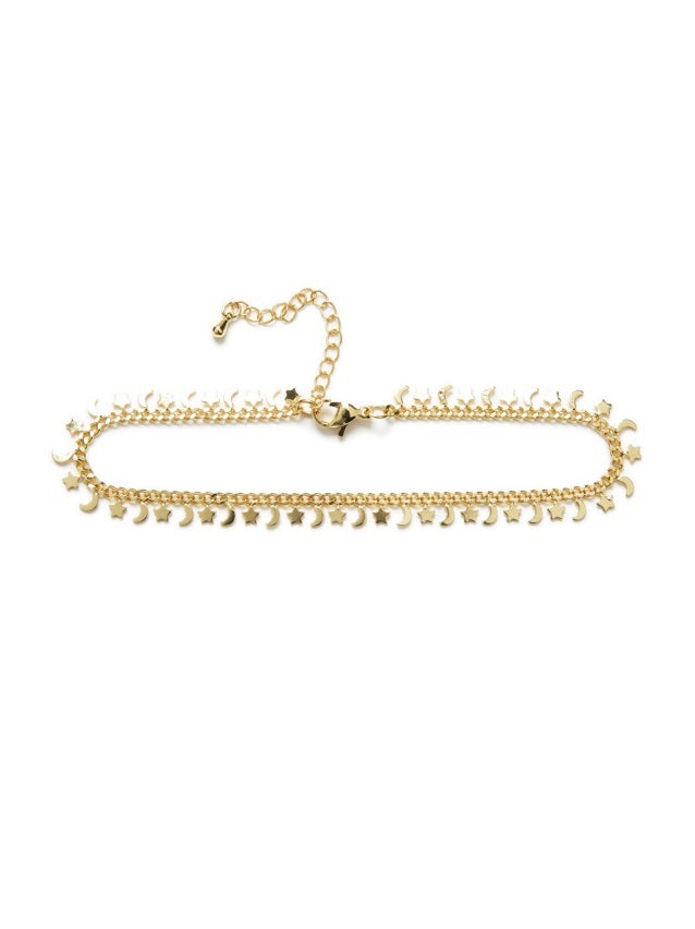 Tobillera estrellas y lunas - Latón baño oro 18k
