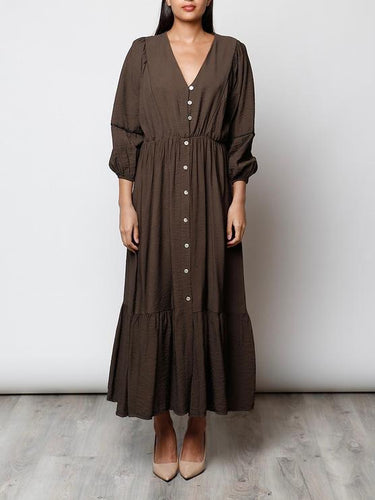 Vestido largo botones marrón