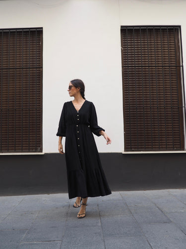 Vestido largo botones negro