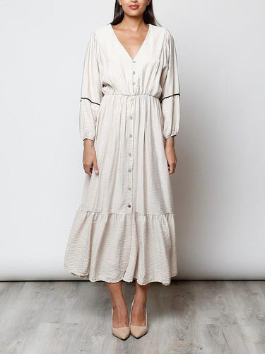 Vestido largo botones beige