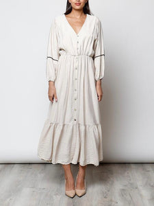 Vestido largo botones beige