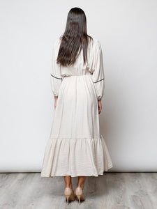 Vestido largo botones beige